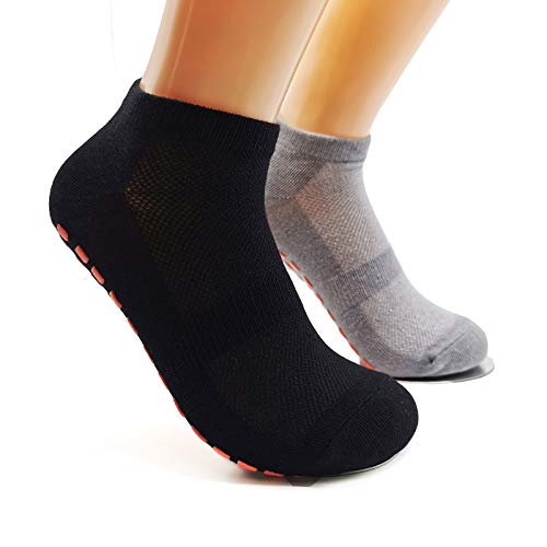 2 Pares Calcetines de trampolín Calcetines Antideslizantes para Hombre Mujer Algodón Transpirable Calcetines Deportivos para Pilates Yoga Fitness Gimnasia (negro y gris)