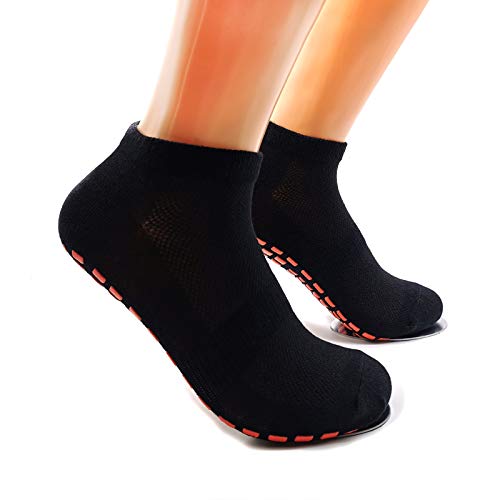 2 Pares Calcetines de trampolín Calcetines Antideslizantes para Hombre Mujer Algodón Transpirable Calcetines Deportivos para Pilates Yoga Fitness Gimnasia (negro y gris)