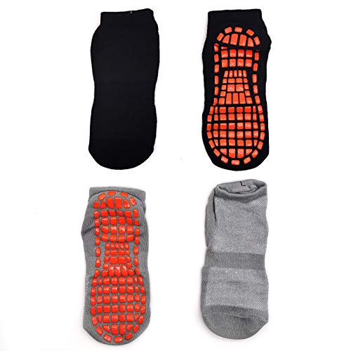 2 Pares Calcetines de trampolín Calcetines Antideslizantes para Hombre Mujer Algodón Transpirable Calcetines Deportivos para Pilates Yoga Fitness Gimnasia (negro y gris)