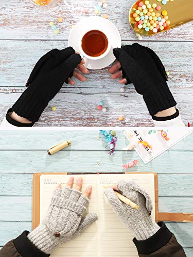 2 Pares de Guantes sin Dedos de Mujeres Manoplas Convertibles de Invierno Guantes de Punto de Mitad de Dedos co Tapa (Negro, Gris) 2 Pares de Guantes sin Dedos de Mujeres Manoplas Convertibles de Invierno Guantes de Punto de Mitad de Dedos co Tapa (Negro, Gris)
