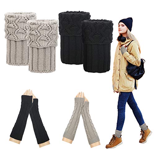 2 Pares Guantes Largos sin Dedos de Punto JOOPOM 2 Pares Calentadores de Piernas para Mujer Calcetines de Botas Mitones de Brazos Invierno para Esquí Senderismo Escalada Viaje