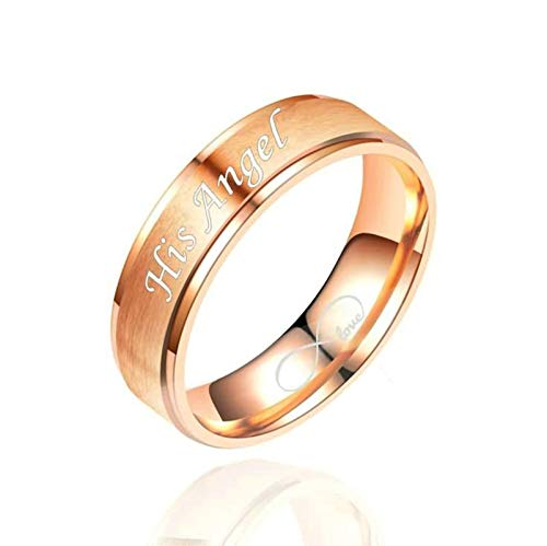 2 PCS Anillos de Pareja de Acero Grabado Amor Infinito Her Demon y His Angel Oro Rosa Negro Oro Rosa Negro Mujer Talla 17 + Hombre Talla 22