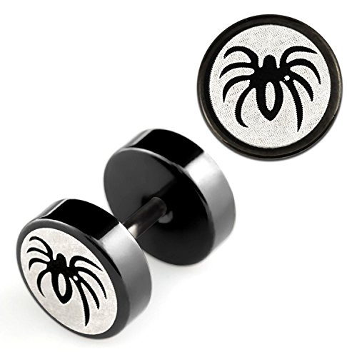 2 pcs designgoods arañas logo pendientes negro Negro túnel pendientes Cap diámetro 8 mm 2 pcs designgoods arañas logo pendientes negro Negro túnel pendientes Cap diámetro 8 mm