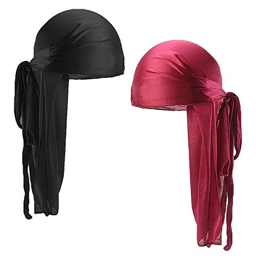 2 PCS Durag de Seda Para Hombres y Mujeres, Gorro de Onda Sedoso 360 Bandanas Piratas Para Hombre, Pañuelos de Cabeza de Satén Turbante Para el Cabello Con Cola Extra Larga y Correas Anchas 2 PCS Durag de Seda Para Hombres y Mujeres, Gorro de Onda Sedoso 360 Bandanas Piratas Para Hombre, Pañuelos de Cabeza de Satén Turbante Para el Cabello Con Cola Extra Larga y Correas Anchas