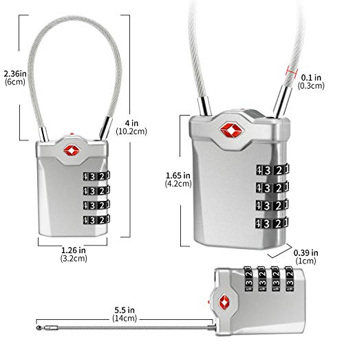 2 Piezas Candados TSA para Meletas Candado Combinacion Taquilla con Función de Alerta de Equipaje Abierto y Cable de Acero de 1 m
