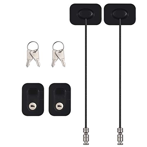 2 Piezas Cerraduras Nevera 18 cm Cable de Acero Inoxidable 304 Cerradura para Muebles con Adhesivo Fuerte Sin Taladro para Ventanas Puertas Refrigerador Gabinete Armarios Cajones-Rectangular Negro