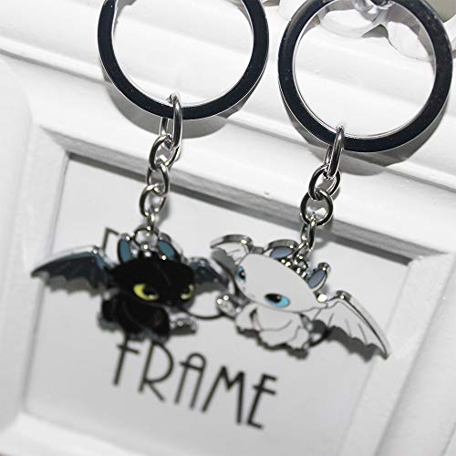 2 Piezas Llavero para Parejas en Forma Dragón Amante Llavero Colgante Toothless de Aleación Llavero Novios Novias Keychain Metal para Amantes del Día de San Valentín y Aniversario (Negro + Blanco)