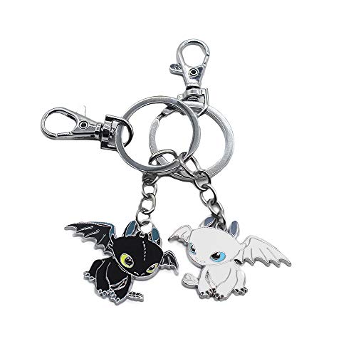 2 Piezas Llavero para Parejas en Forma Dragón Amante Llavero Colgante Toothless de Aleación Llavero Novios Novias Keychain Metal para Amantes del Día de San Valentín y Aniversario (Negro + Blanco)