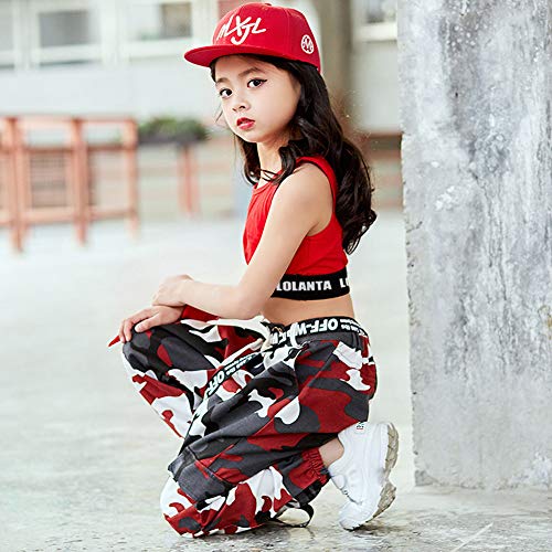 2 Piezas Niñas Hip Hop Street Dance Ropa Individual Juego Crop Tank Top + Camuflaje Pantalones Basculador