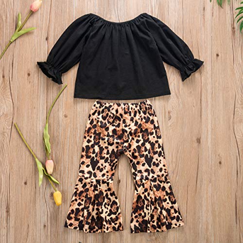 2 Piezas Otoño Invierno Niño Bebé Niños Niñas Manga Larga Acampanada Manga Acampanada Camiseta Tops Campana Pantalones Pantalones Ropa (Negro, 3-4 años)