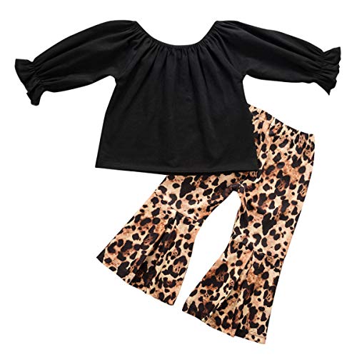 2 Piezas Otoño Invierno Niño Bebé Niños Niñas Manga Larga Acampanada Manga Acampanada Camiseta Tops Campana Pantalones Pantalones Ropa (Negro, 3-4 años)