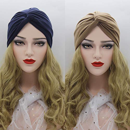 2 Piezas Pañuelos Gorros de Dormir Turbante para Mujer Algodón Elástico Pañuelos Cabeza Mujer Frontal Cruzado Gorro Turbante para Mujer Pérdida de Pelo (Azul Marino+Caqui) 2 Piezas Pañuelos Gorros de Dormir Turbante para Mujer Algodón Elástico Pañuelos Cabeza Mujer Frontal Cruzado Gorro Turbante para Mujer Pérdida de Pelo (Azul Marino+Caqui)