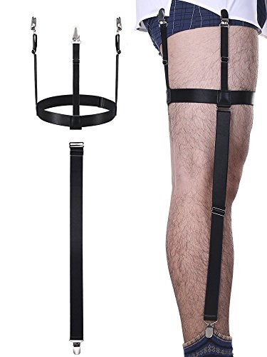 2 Piezas Tirante de Camisa de Hombres Liga de Camisa Desmontable Elástica Ajustable con Clips Antideslizantes para Traje, Vestido o Uniforme (Negro)