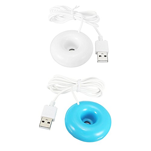 2 Piezas USB Donuts Humidificador Aire Más Fresco Flotadores Ultrasonidos Mist Blue + White