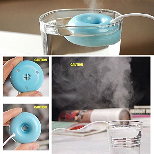 2 Piezas USB Donuts Humidificador Aire Más Fresco Flotadores Ultrasonidos Mist Blue + White