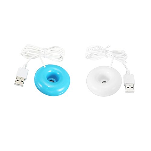 2 Piezas USB Donuts Humidificador Aire Más Fresco Flotadores Ultrasonidos Mist Blue + White