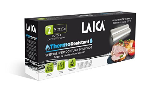 2 rollos de 25x300 cm.para envasar al vacío Laica TR1000 Thermo Resistant, especiales para usar en la cocción Sous Vide