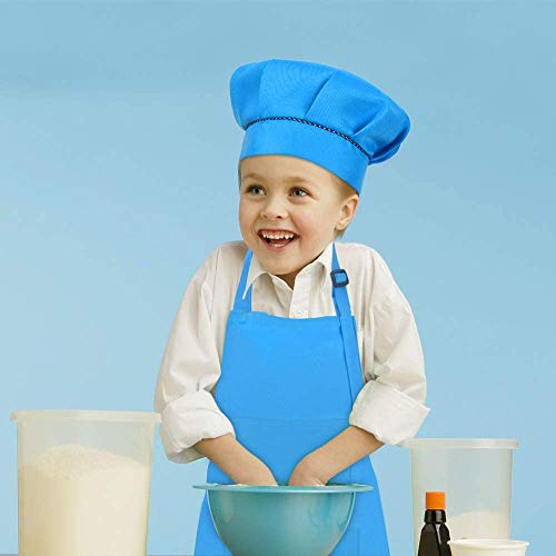 2 Set Delantal Para Niños, Niños Delantal y Gorro de Cocinero y Mangas de Cocina Juego de Chef para Cocinar Hornear Pintar Artesanía (3-6 Años)