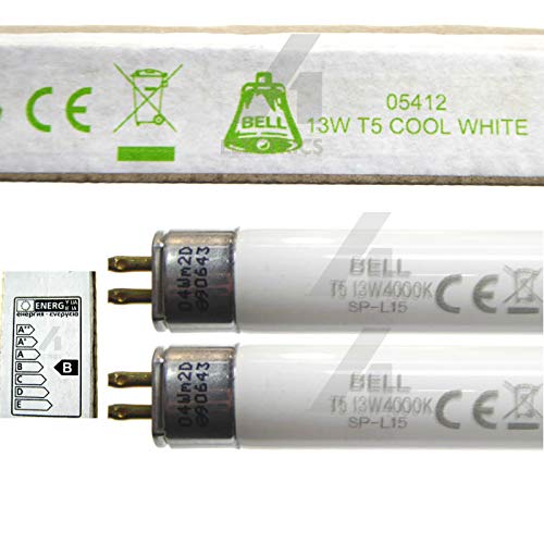 2 tubos fluorescentes de 13 W, T5, 525 mm, luz blanca fría, 4000 K, casquillo G5, 13 W, 05412