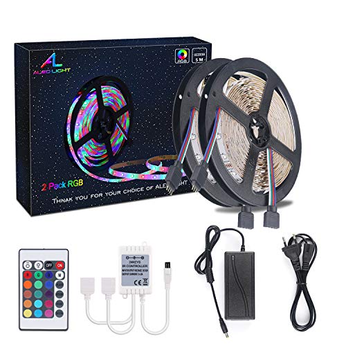 2 x 5 metros (10 m en total) 3528 SMD 300 LED RGB luces de tira ALED LIGHT , cinta tira LED Flexible con el Regulador IR Colores Adaptador de la Fuente de alimentación 24 Key. Decorativas LED Franja de Fiesta Exposición de la Demostración