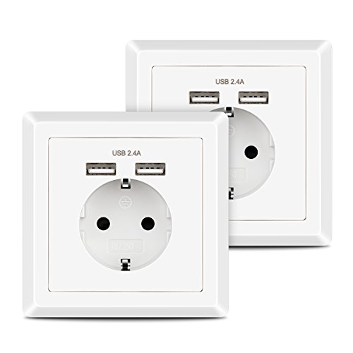 2 X Enchufes de pared, Kaifire Caja de enchufe tipo Schuko con 2 puertos USB 2.4A, se adapta a tomas de corriente estándar, para cargar dispositivos móviles, Smartphone, MP3, Tableta (2 pack) 2 X Enchufes de pared, Kaifire Caja de enchufe tipo Schuko con 2 puertos USB 2.4A, se adapta a tomas de corriente estándar, para cargar dispositivos móviles, Smartphone, MP3, Tableta (2 pack)