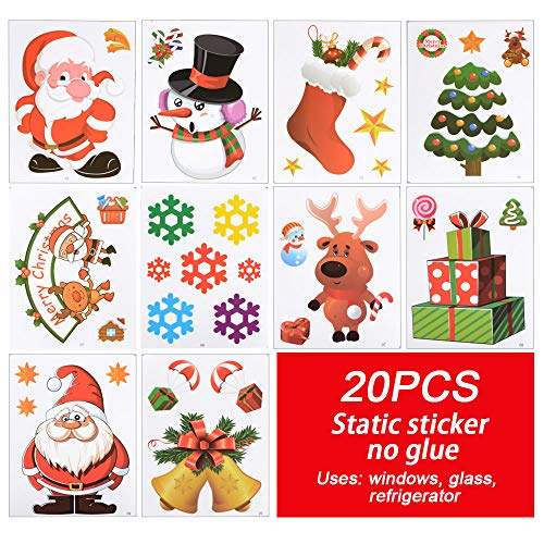 20 Hojas Pegatinas Navidad Vinilos Stickers Navideños Decorativos Ventanas Escaparates Cristal Decoración PVC sin Adhesivo