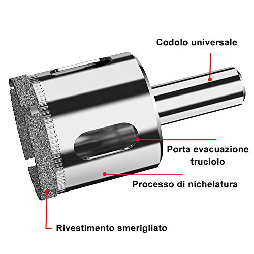 20 PCS Broca Diamante, JTENG Juego de Taladro Diamante, Acero al Carbono, Perforar en Vidrio, Cerámica, Porcelana, Azulejo, Mármol