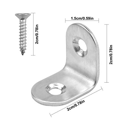 20 Piezas Soporte de Esquina, Soporte de Angulo Recto de Acero Inoxidable, Escuadras Metalicas Pequeñas con 40 Tornillos para Madera, Estantes, Muebles, Gabinete, 20 * 20mm (Plata)