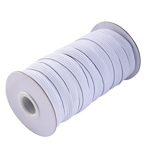 20 Yardas 1 cm Rollo de Elástico Ancho Cinta Elástica Banda Elástica Plana de Tejido de Costura, Blanco