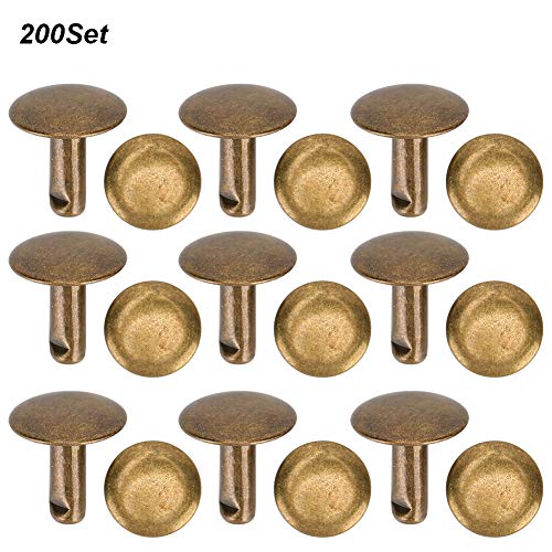 200 juegos de remaches de cuero de remache de doble tapa Espárragos de metal tubulares para reparaciones artesanales de cuero Bolsas Cinturones Sombrero Zapatos Costura Decoración 10x10mm(Bronce)