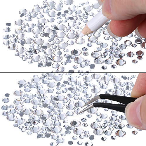 2000 Piezas de Diamantes de Imitación de Espalda Plana de Vidrio Hot Fix Gemas Cristales Redondas 1,5-6 MM (SS4-SS30) en Caja de Almacenamiento con Pinzas y Bolígrafos de Diamantes(Transparente)