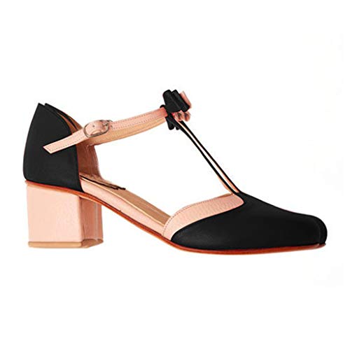 2019 Verano Primavera Zapato De Tacón Ancho, Mujer Bailarinas De Fiesta Sandalias Romanas De Vestir Zapatillas Bombas Zapatos De Talla Grande 35-43 EU(Negro, 38 EU)