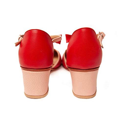 2019 Verano Primavera Zapato De Tacón Ancho, Mujer Bailarinas De Fiesta Sandalias Romanas De Vestir Zapatillas Bombas Zapatos De Talla Grande 35-43 EU(Rojo, 43 EU)