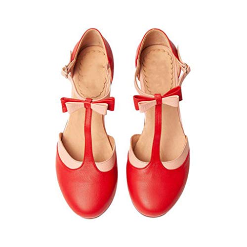 2019 Verano Primavera Zapato De Tacón Ancho, Mujer Bailarinas De Fiesta Sandalias Romanas De Vestir Zapatillas Bombas Zapatos De Talla Grande 35-43 EU(Rojo, 43 EU)