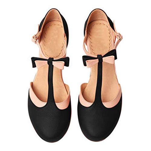 2019 Verano Primavera Zapato De Tacón Ancho, Mujer Bailarinas De Fiesta Sandalias Romanas De Vestir Zapatillas Bombas Zapatos De Talla Grande 35-43 EU(Negro, 38 EU)