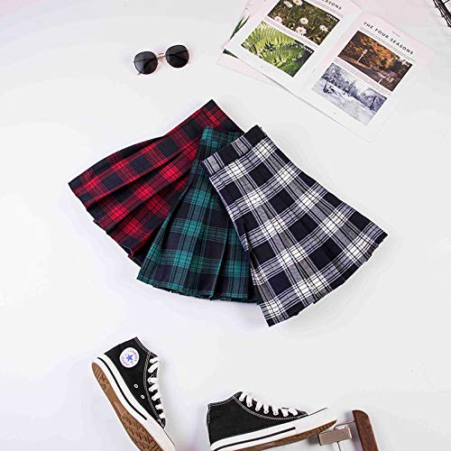 2020 Mujeres Preppy Estilo Harajuku Cintura Alta Una Línea De Estilo Coreano Cuadros Mini Faldas Cortas Mujer Niñas Kawaii Danza Plisada Falda - - X-Small