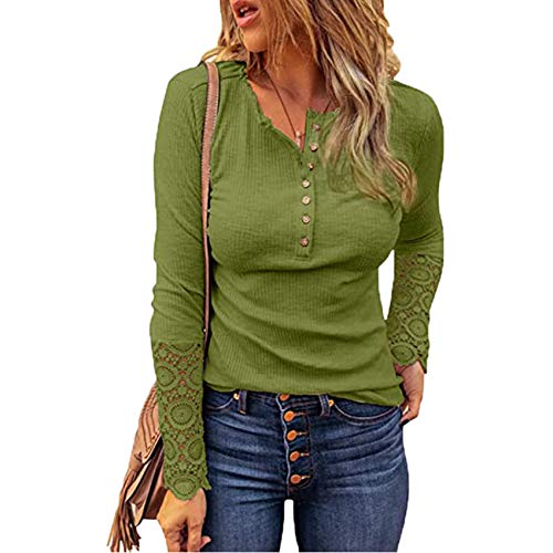 2020 Nueva Camiseta De Manga Larga De Color SóLido Suelta con Mangas De Encaje Y Cuello Redondo para Mujer 2020 Nueva Camiseta De Manga Larga De Color SóLido Suelta con Mangas De Encaje Y Cuello Redondo para Mujer