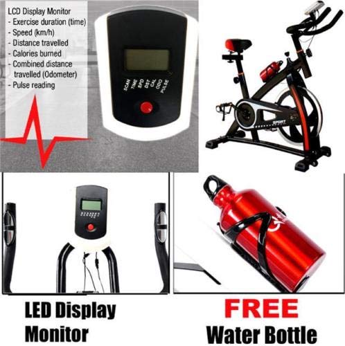 2020 Nuevo Deporte Aeróbico Bicicleta Estudio de Entrenamiento Interior Fitness Cardio Bike Ciclismo Hogar Fitness Gimnasio Monitor LED (Botella de Agua Incluida) (Negro/Rojo)