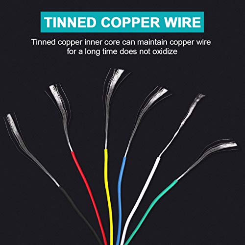 22 AWG Cable Sólido Cable de Cobre Estañado Cable Flexible de Silicona Alambres Eléctrico con 24 pz Tubo Termorretráctil 36 pz Amarre Cable 1pz Mini Pelacables(6 Carretes 10 Metros)