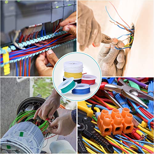 22 AWG Cable Sólido Cable de Cobre Estañado Cable Flexible de Silicona Alambres Eléctrico con 24 pz Tubo Termorretráctil 36 pz Amarre Cable 1pz Mini Pelacables(6 Carretes 10 Metros)