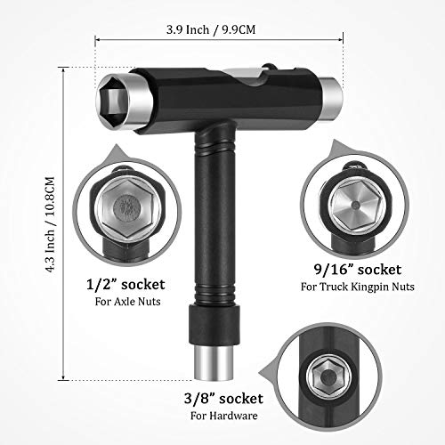 22 Herramientas de Skate Multifuncionales Herramienta T Portátil Accesorios Patines Incluye Herramienta de Skate Tipo T, Destornillador de Llave Tipo L, Rodamiento Patín, Pernos Hardware de Monopatín