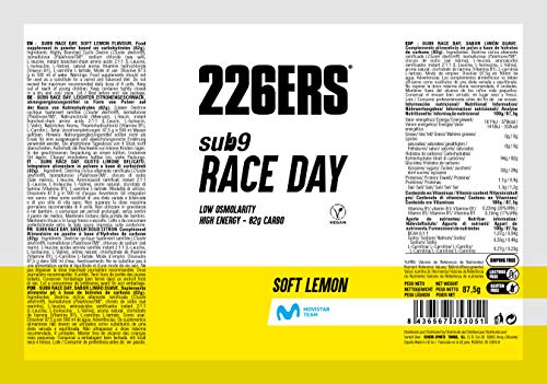 226ERS Sub9 Race Day Energy Drink, Bedida Energética en Polvo con BCAA, Sodio y L-Carnititna - 9 Sobres
