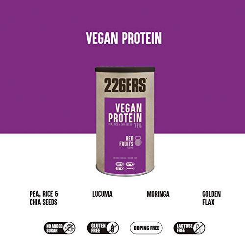 226ERS Vegan Protein, Proteina en Polvo, Vegana, Sin Gluten y Sin Lactosa, Frutos Rojos - 700 gr