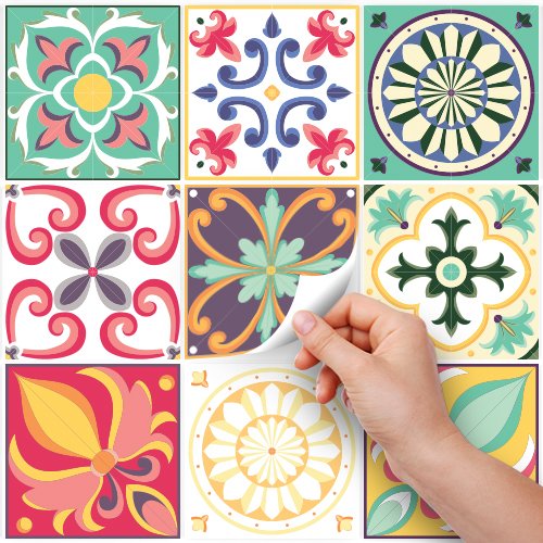 24 (Piezas) Adhesivo para Azulejos 20x20 cm - PS00049 - Valencia - Adhesivo Decorativo para Azulejos para baño y Cocina - Stickers Azulejos - Collage de Azulejos