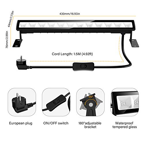 24W UV Luz LED, Lámpara de Luz Negra IP66 Impermeable Barra Ultravioleta con Interruptor, Cable de Alimentación de 1.5M Iluminación de Escenario para Bar Discoteca DJ Disco Halloween Navidad Fiesta