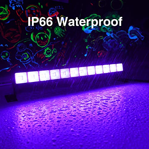 24W UV Luz LED, Lámpara de Luz Negra IP66 Impermeable Barra Ultravioleta con Interruptor, Cable de Alimentación de 1.5M Iluminación de Escenario para Bar Discoteca DJ Disco Halloween Navidad Fiesta