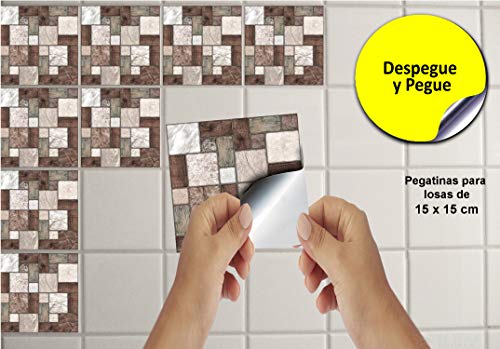 24x mosaico de mármol Lámina impresa 2d PEGATINAS lisas para pegar sobre azulejos cuadrados de 15cm en cocina, baños – resistentes al agua y aceite, Azulejos decorativos (NTP0-M.Mosaic-6"24)