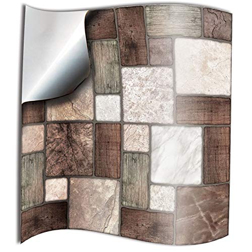 24x mosaico de mármol Lámina impresa 2d PEGATINAS lisas para pegar sobre azulejos cuadrados de 15cm en cocina, baños – resistentes al agua y aceite, Azulejos decorativos (NTP0-M.Mosaic-6"24)