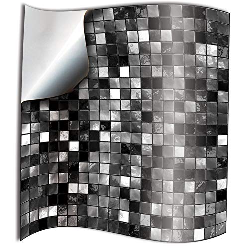 24x Negro blanco Lámina impresa 2d PEGATINAS lisas para pegar sobre azulejos cuadrados de 15cm en cocina, baños – resistentes al agua y aceite