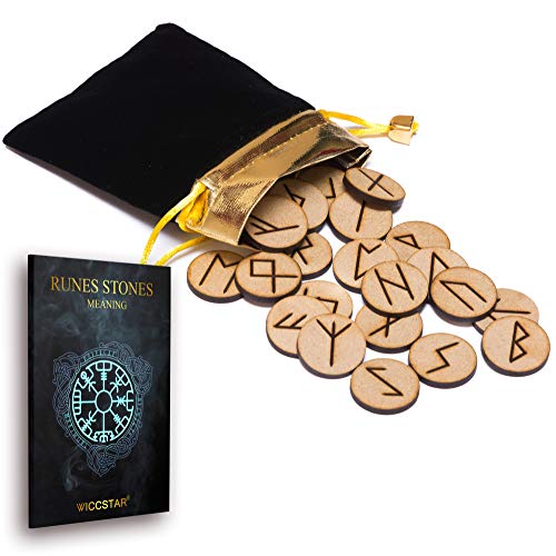 25 de madera runas piedra bolsa Set con diseño y significado pergamino (en inglés)